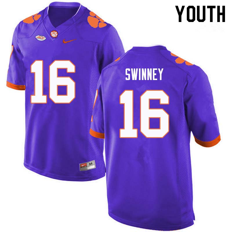 Youth #16 Will Swinney Clemson Tigers College Football Jerseys Sale-Purple - Click Image to Close